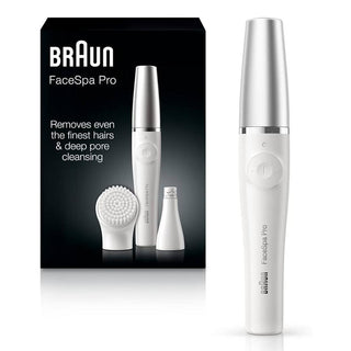 Braun FaceSpa Pro Beauty Set mit Gesichtsepilierer für Frauen Gesichtsbürstenaufsatz Haarentfernung und Reinigung Geschenk für Frauen SE910 Weiß/Silber FaceSpa Pro 910-Epilators-Braun-MyScent