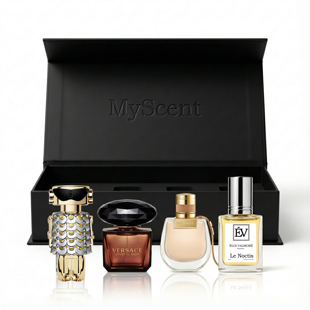 MyScent Miniatur Parfum Set – 4 verschiedene Mini Parfüms für Damen & Herren