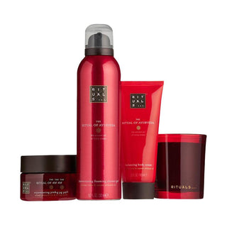 Rituals für Frauen aus The Ritual of Ayurveda mit Indischer Rose und Süßmandelöl Medium Geschenkset-Bath & Body Gift Baskets-Rituals-S/Foam 200ml + B/Cream 100ml + B/Scrub 125g + Mini Scented Candle 140g-MyScent