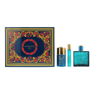 Versace Eros 100ml Geschenkset-Perfume & Cologne-Versace-Edt 3.4oz +Spray 0.3oz + S/GEL 5.0oz-MyScent